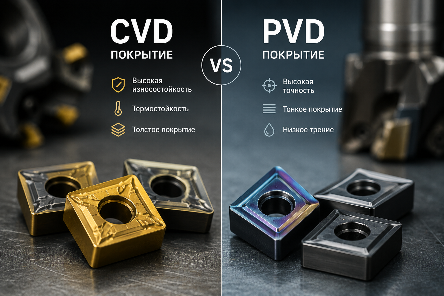 CVD vs PVD покрытия твёрдосплавных пластин: что, когда и почему